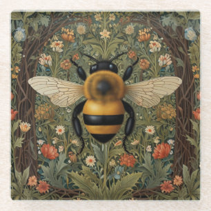 Posavasos De Vidrio Elegante retro bumblebee boho arte floral botánico