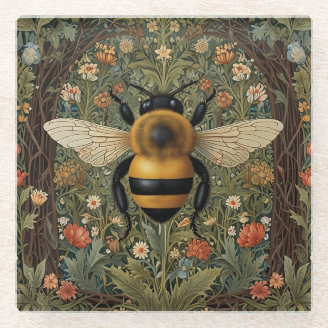 Posavasos De Vidrio Elegante retro bumblebee boho arte floral botánico (Anverso)