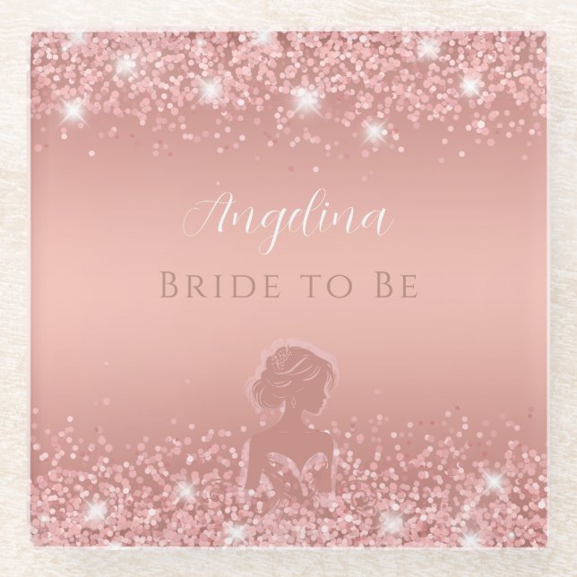 Posavasos De Vidrio Elegante Rosa Gold Luxe Shimmer Bridal Shower (Anverso)