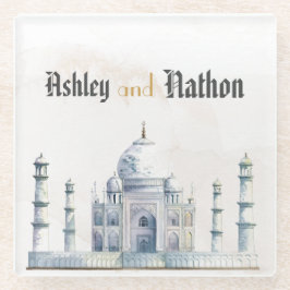 Posavasos De Vidrio Elegante Taj Mahal Typology Watercolor Boda