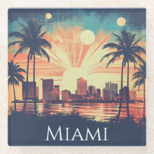 Posavasos De Vidrio Elegante Vintage Retro Viajes Miami Florida