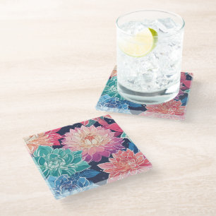 Posavasos De Vidrio Elegante y colorida Dahlia florida sobre fondo osc