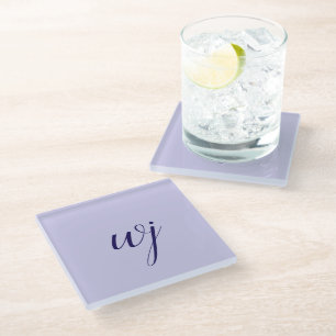 Posavasos De Vidrio Elegantes iniciales de letras personalizados azule