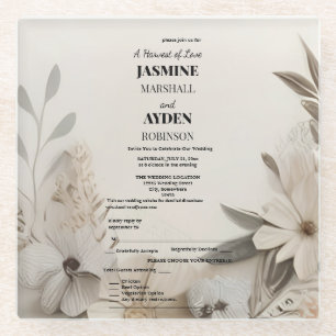 Posavasos De Vidrio Elegantes Invitaciones de Boda Personalizadas