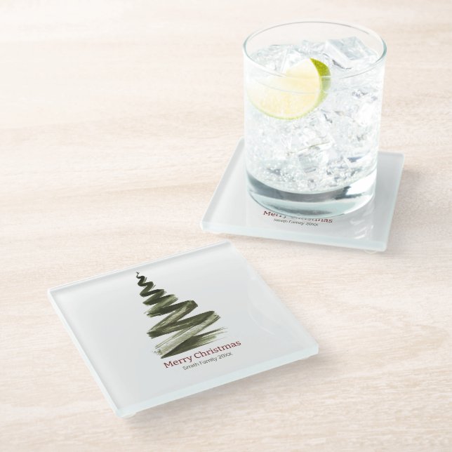 Posavasos De Vidrio Elegantes Navidades Green Tree Watercolor (Angular)
