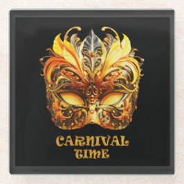 Posavasos De Vidrio Elegantes plumas doradas máscara veneciana