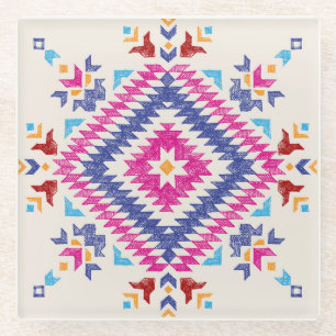 Posavasos De Vidrio Elemento de diseño tribal de mano brillante.