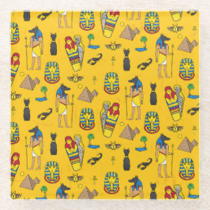Posavasos De Vidrio Elementos egipcios, Anubis, pirámides.
