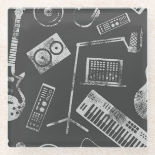 Posavasos De Vidrio Elementos musicales: fondo inmaculado vintage.