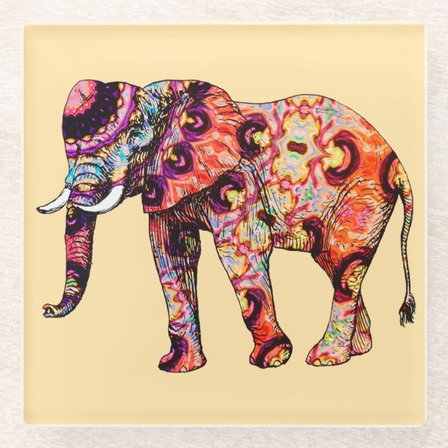 Posavasos De Vidrio Elephant Animal Traditional Chinese Patterns  (Anverso)