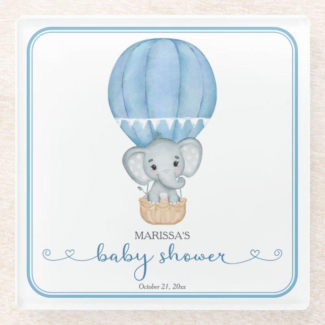 Posavasos De Vidrio Elephant Baby Boy Shower (Anverso)