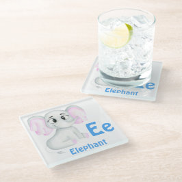 Posavasos De Vidrio Elephant personalizar ABC: Letra E - Añadir tu nom