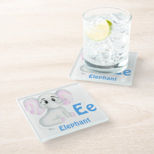 Posavasos De Vidrio Elephant personalizar ABC: Letra E - Añadir tu nom