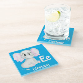 Posavasos De Vidrio Elephant personalizar ABC: Letra E - Añadir tu nom