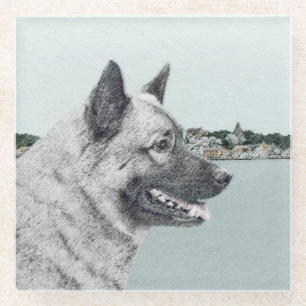 Posavasos De Vidrio Elkhound noruego en pintura de aldea - Arte de per