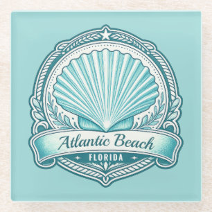 Posavasos De Vidrio Emblema Costero de Atlantic Beach FL de Conchas