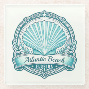 Posavasos De Vidrio Emblema de concha marina costera de Atlantic Beach