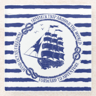 Posavasos De Vidrio Emblema náutico con el velero