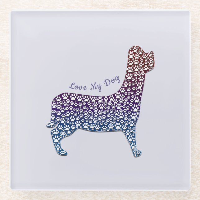 Posavasos De Vidrio Embossed Indigo Gradient Paw Print Dog Outline (Anverso)