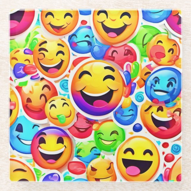 Posavasos De Vidrio Emoción alegre: Pintura colorida (Anverso)