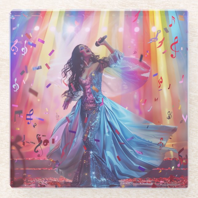 Posavasos De Vidrio En escena con el arte digital musical (Anverso)