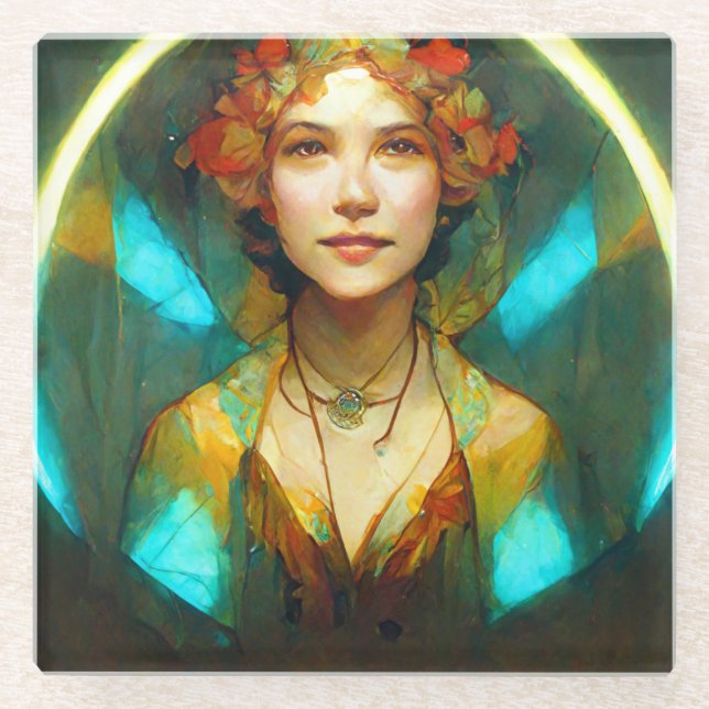 Posavasos De Vidrio En La Fantasía Art Nouveau Ligera (Anverso)