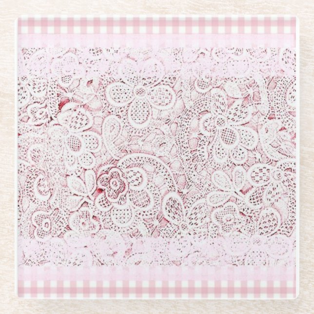 Posavasos De Vidrio En rosa y encaje (Anverso)