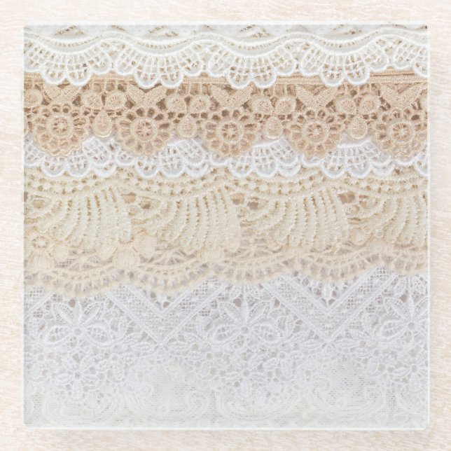 Posavasos De Vidrio Encaje Floral Ornamental: Colección Elegante (Anverso)