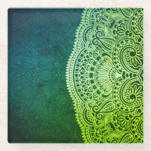Posavasos De Vidrio Encaje verde esmeralda