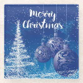 Posavasos De Vidrio Encantada Navidad Medianoche Azul y Feliz Blanca