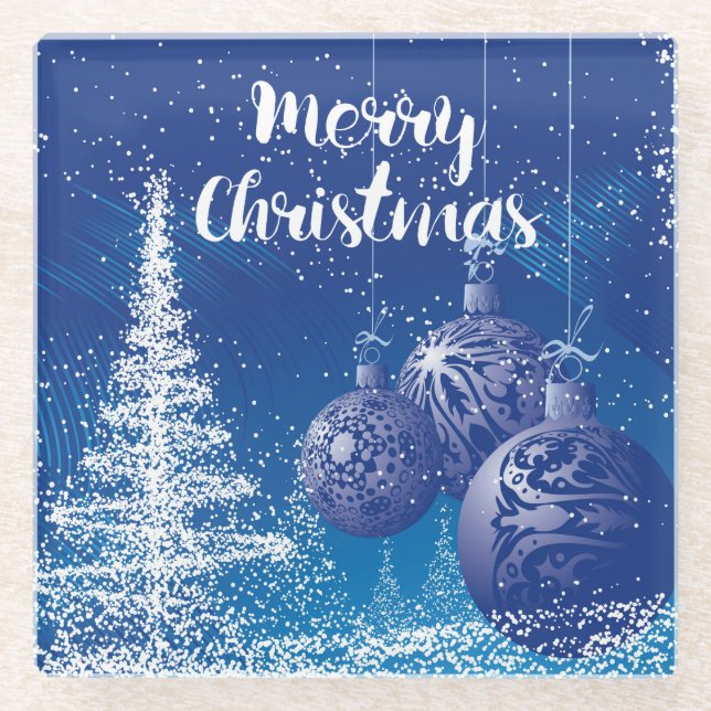 Posavasos De Vidrio Encantada Navidad Medianoche Azul y Feliz Blanca (Anverso)