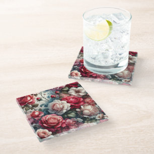 Posavasos De Vidrio Encanto Floral Rosa Atemporal