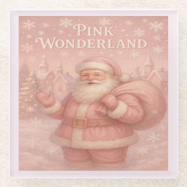Posavasos De Vidrio Enchanted Pink Wonderland Santa (Anverso)