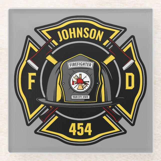 Posavasos De Vidrio Equipo de rescate del Departamento de Bomberos (Anverso)