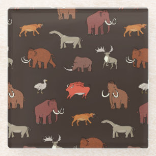 Posavasos De Vidrio Era Mammoth: Patrón Temático Prehistórico.