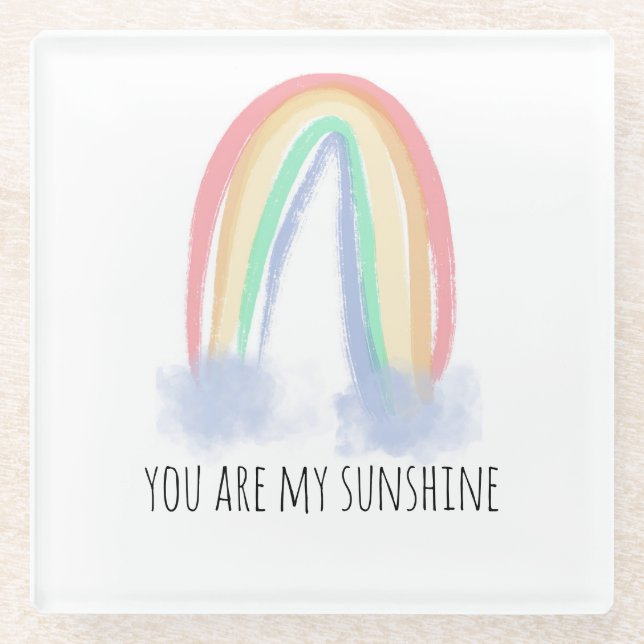 Posavasos De Vidrio Eres mi sol acuarela pintada arcoíris (Anverso)
