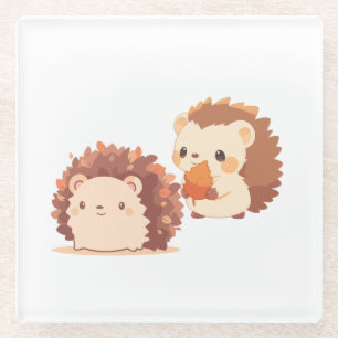 Posavasos De Vidrio Erizo de Otoño Adorable – Animales Kawaii del Bosq