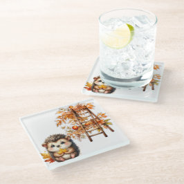 Posavasos De Vidrio Erizo de otoño adorable con ilustración de escaler