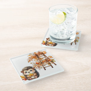 Posavasos De Vidrio Erizo de otoño adorable con ilustración de escaler