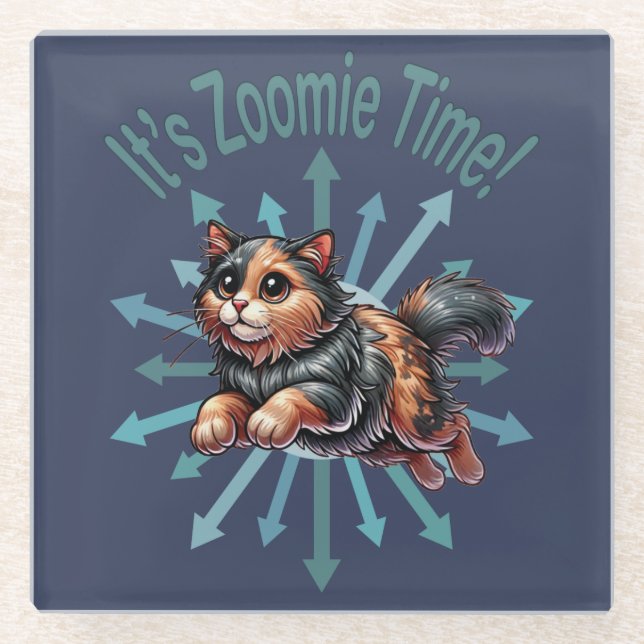 Posavasos De Vidrio Es el gato de zoomie Time Tortoise Shell (Anverso)