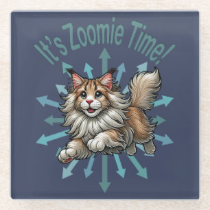 Posavasos De Vidrio Es el momento de Zoomie Maine Coon Cat