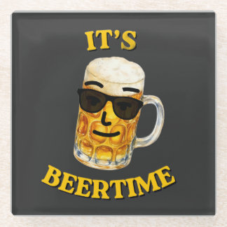Posavasos De Vidrio Es Hora de Cerveza Camiseta de Cerveza Cool
