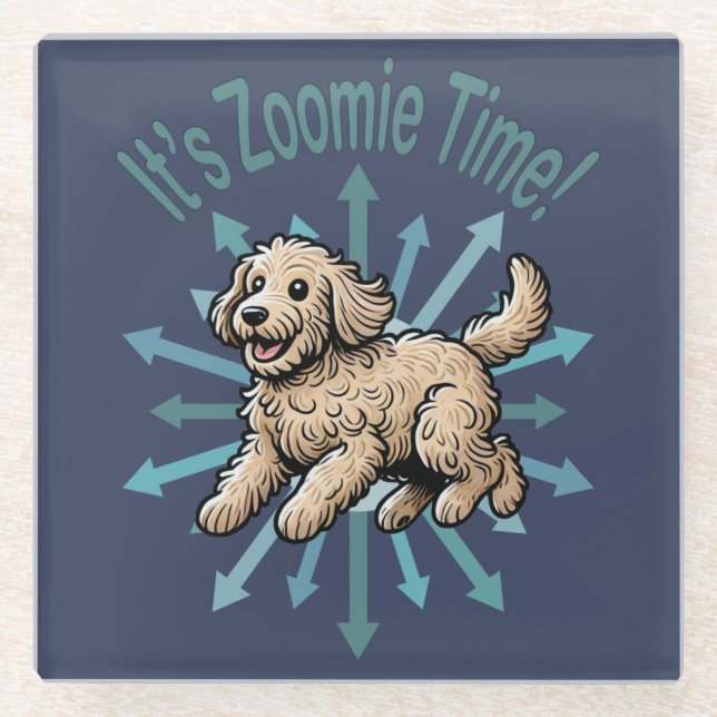 Posavasos De Vidrio Es hora de Zoomie Labradoodle (Anverso)