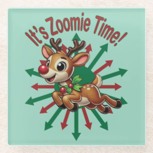 Posavasos De Vidrio ¡Es hora de Zoomie! Navidades renos