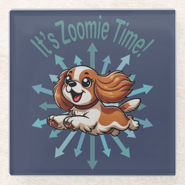 Posavasos De Vidrio Es Zoomie Time Cavalier Spaniel (Anverso)
