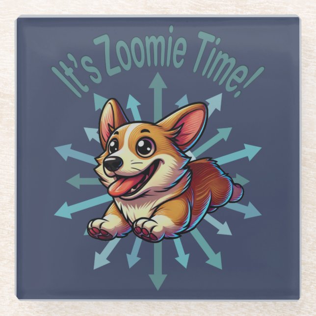 Posavasos De Vidrio Es Zoomie Time Corgi (Anverso)