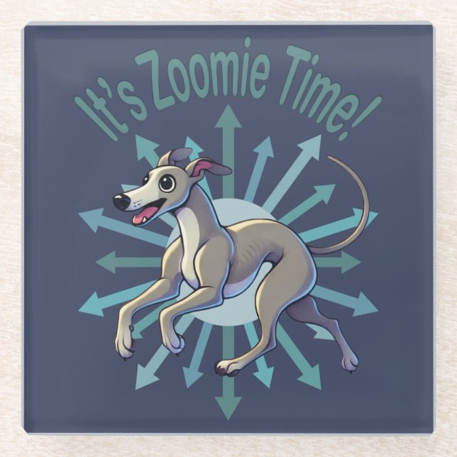 Posavasos De Vidrio Es Zoomie Time Greyhound (Anverso)