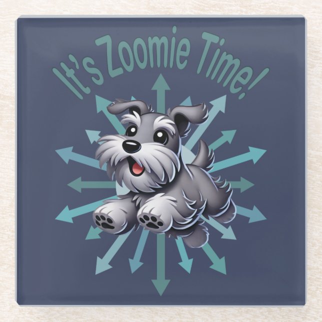 Posavasos De Vidrio Es Zoomie Time Miniature Schnauzer (Anverso)