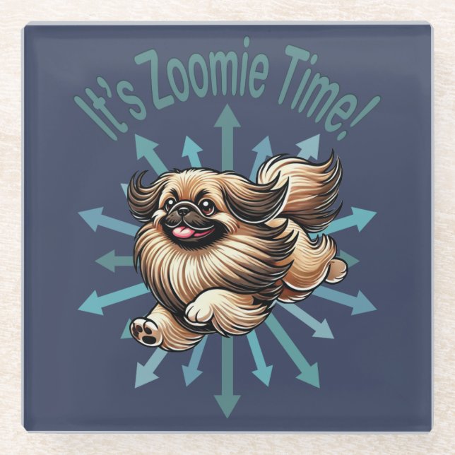 Posavasos De Vidrio Es Zoomie Time Pekingese (Anverso)