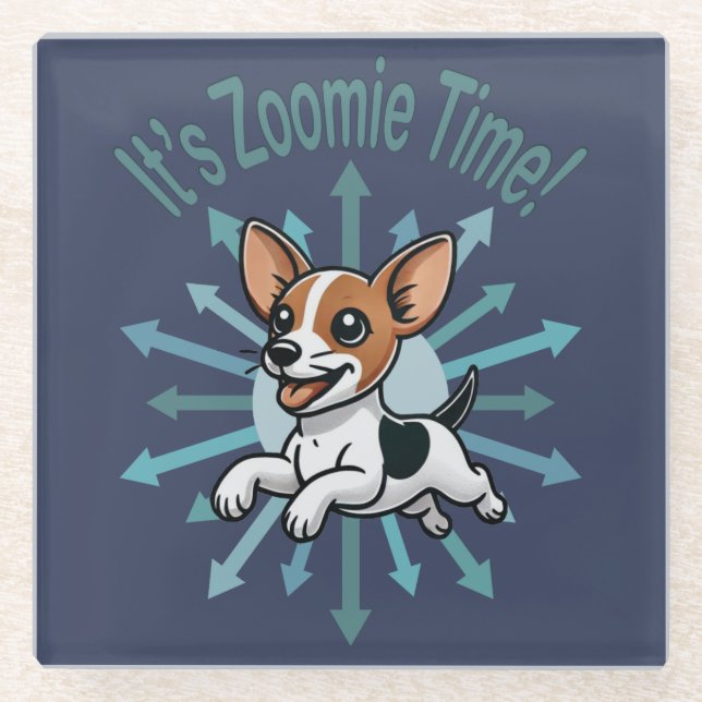 Posavasos De Vidrio Es Zoomie Time Rat Terrier (Anverso)